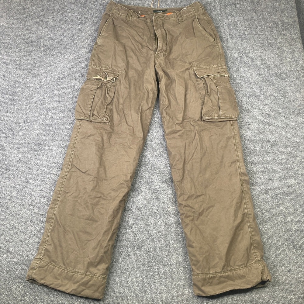 J.Crew Mens Fleece Lined Cargo Pants Brown Olive Green 31x32 Winter Utility